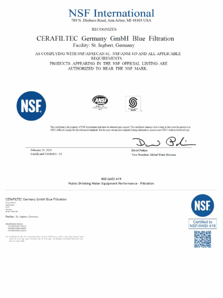 chứng nhận lọc tổng cao cấp