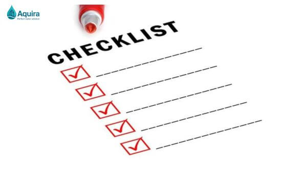 Danh sách các yếu tố cần kiểm tra khi chọn hệ lọc tổng nhà phố, giúp đảm bảo phù hợp nhu cầu sử dụng và đạt chất lượng nước tiêu chuẩn.