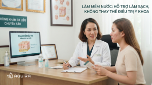 Không gian tư vấn y khoa chuyên nghiệp cùng chuyên gia da liễu về các vấn đề **nước cứng và da** và giải pháp cho **bước số 0 của skincare**.