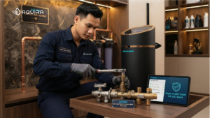 Kỹ thuật viên Aquira sửa chữa hệ thống lọc tổng